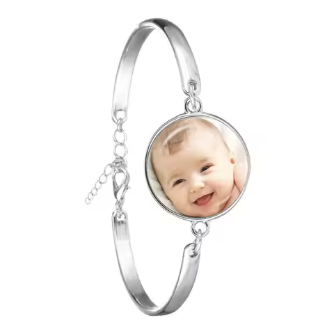 Personalized Custom Chain Bracelet Photo Mum Dad Baby Children Grandpa Parents Designed LOGO Photo B