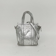 BALENCIAGA 銀色羊皮Bazar購物袋超小號肩背包