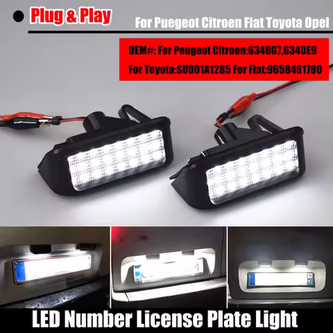 White LED Rear License Plate Light for Peugeot Expert Partner Traveller Rifter Ranch Citroen Berling
