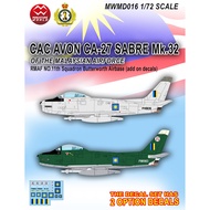 1/72 scale TUDM CAC Avon Sabre Decal