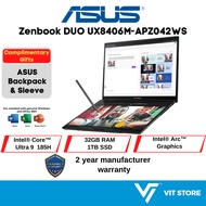 Asus Zenbook DUO UX8406M-APZ042WS Laptop Intel® Core™ Ultra 9  185H, 32GB, 1TB, Intel® Arc™ Graphics, 14" 3K, W11