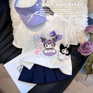 ALENA 🧡🧡🧡 Sanrio Kuromi Quần Áo Mùa Hè Cho Bé Gái Kuromi Tay Ngắn + Váy Ngắn Bộ Đồ Trẻ Em Váy Xếp Ly