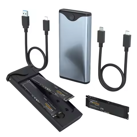 Dual Bay M.2 NVMe SATA SSD Enclosure M.2 SSD Case Capacity Up To 2x4TB Tool-Free for M Key & B+M Key