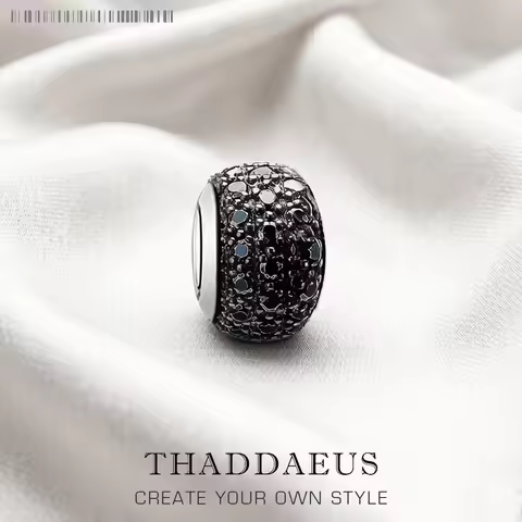 Beads Charms Black Zircon Pave 925 Sterling Silver Jewelry Accessories Vintge Gift For Women & Men