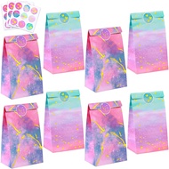 12 pcs Tie Dye Party Bags + 18 pcs stickers Pink Princess Supplies Mermaid Unicorn Birthday Party Fa