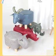 Solid Wood Cartoon Children's Stool Animal Stool Home Shoe Changing Stool Faux Leather Creative Fash