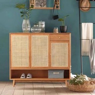 Carpenter - 北歐實木鞋櫃原木籐編門口收納邊櫃儲物櫃玄關櫃120CM（直門款）