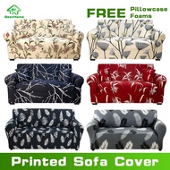 Printed 1/2/3/4 Seater Sofa Cover Stretchable Sofa Slipcover L Shape Sofa Cover Couch Sofa Cover Free Pillowcase and Foam Sticks(L Shaped Sofa Need 2 Pcs)