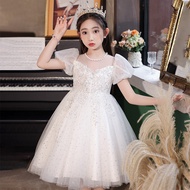Children Dress Princess Dress Little Girl White Flower Girl Wedding Dress High-End Girl Piano Perfor