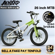Aenxrd mountain bike single-speed disc brakes shock absorption with LED lights（26 inch）