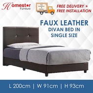 HOMESTAR. CHEAPEST SINGLE FAUX LEATHER DIVAN BED.