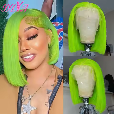 Light Lime Green Bob Wig Human Hair 13x4 Frontal Lace Wig Human Hair Pre Plucked HD Lace Bob Straigh