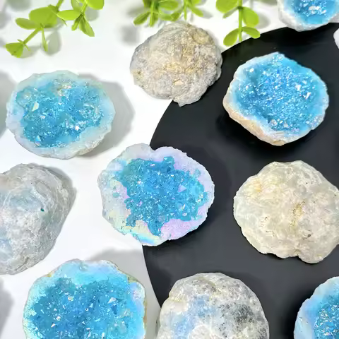 1PC High Quality Random Blue Aura White Agate Raw Stone Natural Crystal Raw Stone, Birthday Gift, Wo