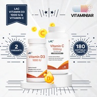 LAC VITAMINS D3 1000 IU& C 1000mg with Rose Hips Helps Support Strong Immunity Bone Health