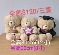 Forever Friends 畢業公仔 Teddy bear 熊仔  生日熊仔 (新舊見圖1-10,平量30cm毛公仔) 畢業禮,生日會party佈置用品 啤啤熊 ✅只設荃灣交收,❌不順豐 (💞有意