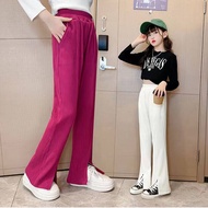 กางเกงขาบานสำหรับเด็กผู้หญิงแยกเอวสูงผ้าไอซ์ซิลค์กางเกงขาบานกลางและใหญ่กางเกงลำลอง5-10yrs นักเรียน10-15yrs