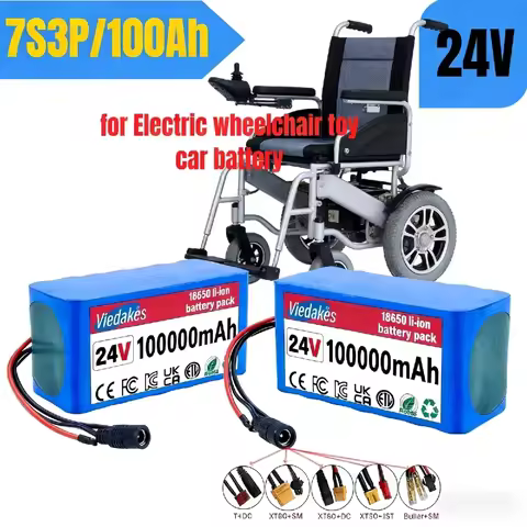 7S3P 24V 100Ah Rechargeable Lithium Battery with BMS 29.4V 2A Charger for Electric Wheelchair Backup