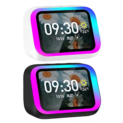 Smart Speaker Voice Assistant Portable BT Speaker Alarm Clock Home Speaker with RGB Lights for Bedro