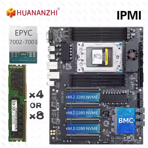 HUANANZHI H12D-8D Motherboard Set EPYC Server Kit with IPMI AMD EPYC 7002 7003 Series CPU 8 Channel 