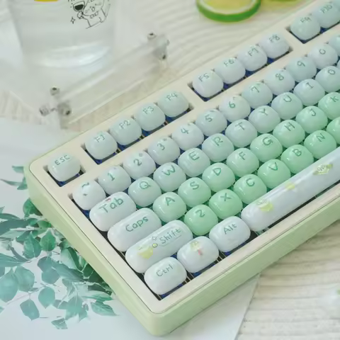 URE Dessert House Jelly Glossy PC Keycaps Gradient Green MOG Profile Cute Jade Ceramic Texture Keyca