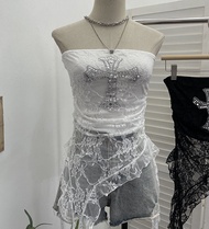 Áo Không Tay Ren Y2K Crossbead Lace Trim Backless Vest Top Women Summer Fashion Backless Blouse Sash