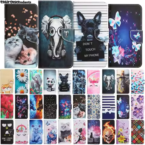 Leather Flip Phone Case For Samsung Galaxy A12 A22 A22S A32 A34 A52 A52S A54 5G Cat Butterfly Painte