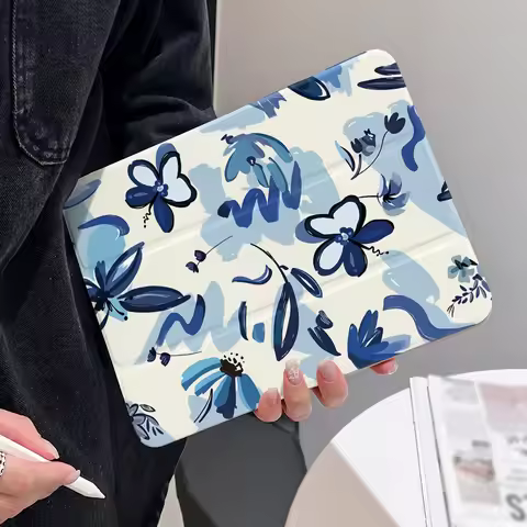 360° Rotatable Tri-Fold for Samsung Galaxy Tab S9 S10 FE A9 A11 S7 S8 Plus Painted Tablet Beige Back
