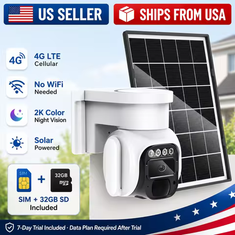 4G LTE Solar Security Camera Outdoor No WiFi, 2K Cellular Wireless Camera with SIM Card, Solar Power
