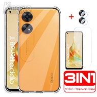 3 in 1 Clear Tempered Glass OPPO Reno8 T Reno 8T 4G 8 Z 7Z 6Z 5G 7 8 Pro 5G 2Z 2F Transparent Shockproof TPU Back Clear Cover jelly Case Cases Covers Lens Protection