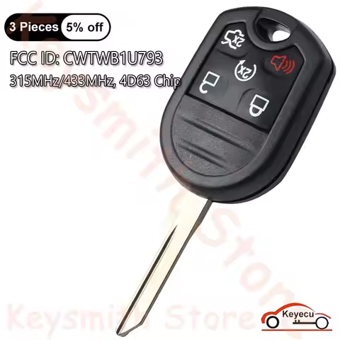 KEYECU 5 Buttons 315MHz 433MHz 4D63 Chip for Ford Flex Edge Explorer Taurus 2011 2012 2013 - 2019 Au