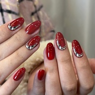 Red Round Flashing Diamond Wearable Nails Battle Nails Red Manicure Pieces