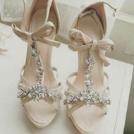 Miss Cloris 自售商品 全新 T字性感氣質 婚鞋 鑽花訂製款 米色尺寸23.5 (37)