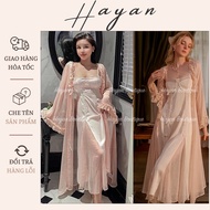 HT802 sexy nightgown and robe Set with pearls, long flared sleeves, elegant lady HT802