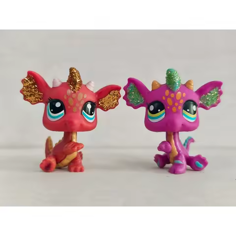 2pcs/lot Littlest Pet Shop Red Fuchsia Dragon #2484#2663 Animal Figures