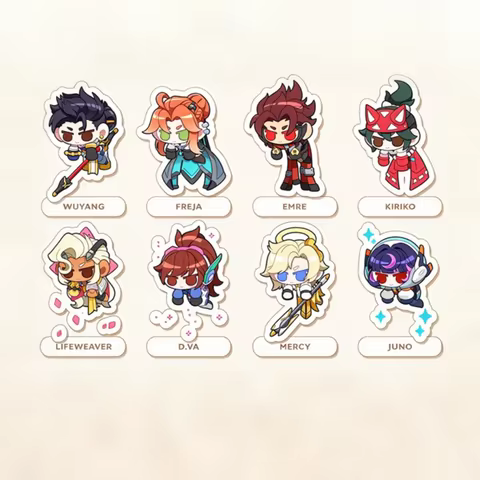Acrylic Phone Charm Keychain OW2 Heroes Wuyang Freja Emre Kiriko Lifeweaver D.Va Mercy Juno Chibi Pe