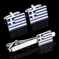 Men Greece Flag Cufflinks, Fashion Geometric Electroplated Alloy Cuff Studs, Business French Shirt A
