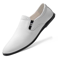 หนังวัวนุ่มหนังแท้ Loafers สำหรับผู้ชายรองเท้ารองเท้าหนังนิ่มแบบสวมบนชายรองเท้ารองเท้าสีขาวหรือสีดำ