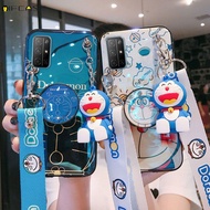 Huawei Nova 8 7 Pro 7i 6 SE 5T 4e 3 3e 3i 2 Lite P40 P30 Pro P20 Lite Phone Case Doraemon Lanyard Holder Stand Pendant Suit Cute Cartoon Soft TPU Casing Case Cover