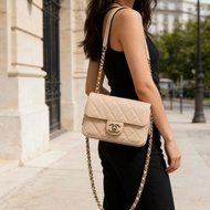 CHANEL 22c荔枝牛皮菱格紋方胖子肩背斜背包18*13*5 98新配件盒子塵袋