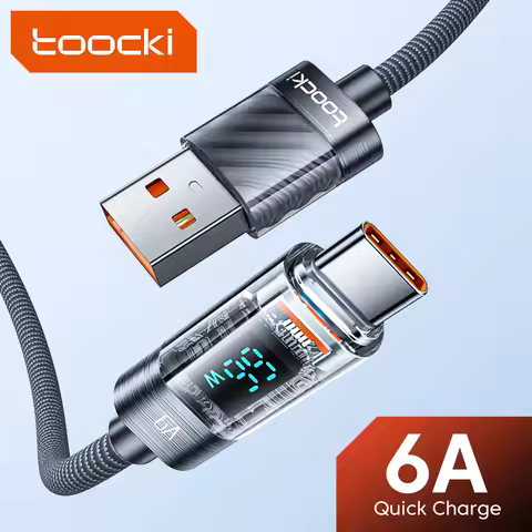 Toocki 6A PD Transparent USB To Type-C Cable 66W Fast Charge Display For Samsung Huawei Xiaomi Onepl