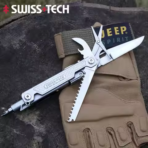 SWISS TECH 11 in 1 Mini Folding Multi Tool Outdoor Camping Survival Hand Tools Scissors EDC Equipmen