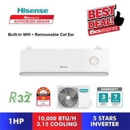 [BUILT IN WIFI] Hisense 5-Star Inverter Aircond  (1HP/1.5HP) AI10UEGW / AI13UEGW - KITTEN Series (R3