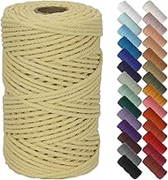 NOANTA Light Yellow Macrame Cord 5mm x 109yards, Colored Macrame Rope Cotton Rope Macrame Yarn, Colorful Cotton Craft Cord for Wall Hanging, Plant Hangers, Crafts, Knitting