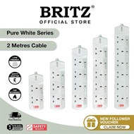 BRITZ 2 Meters Extension Socket Cord , Safety Mark , 2 / 3 / 4 / 5 / 6 Way [ 2 Metres ] FOC 2 PIN KE