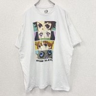 古著 DEMON SLAYER 短袖動漫印花 T 卹，鬼滅之刃，休閒設計，圓領，白色，XXL 碼