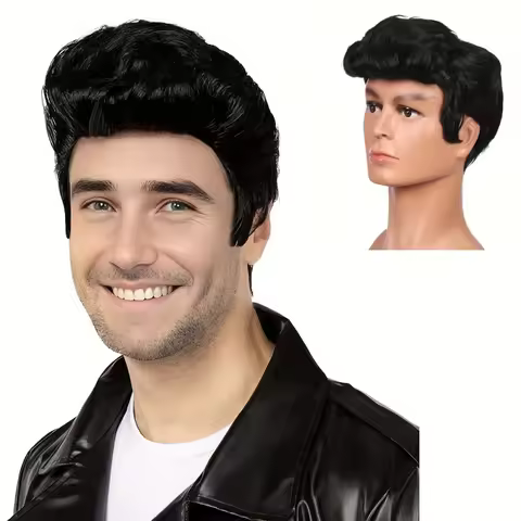 Men'S Fashionable Black Wavy Disco Wig - Cat King Synthetic Wigs for 70'S 50'S Rock Star Cosplay wig