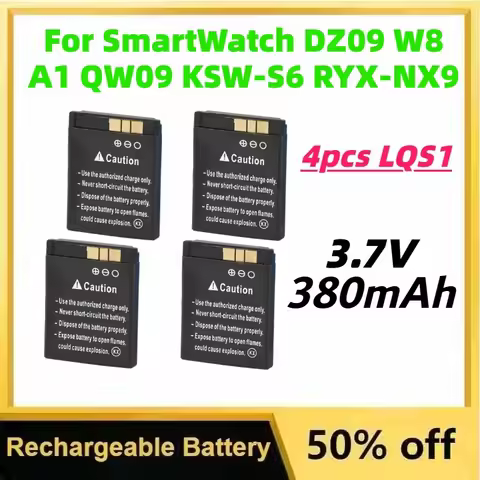 4Pcs LQS1 Smart Watch Battery 380mAh 3.7V Lithium Rechargeable Battery for SmartWatch DZ09 W8 A1 QW0