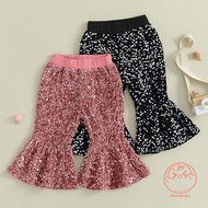 Babybaby1-Girls Spring Summer Sequins Elastic Waistband Trousers for Party  School Shows