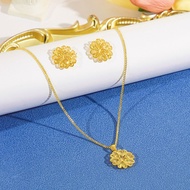 SEQUITO Gorgeous Female Gold Color Jewelry Set Snowflake Shape Pendant Necklace Stud Earrings Friend