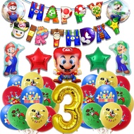 Mario Bros Balloon Party Decoration Number Balloon Children Birthday Pull Flag Cake Insert Card Mario Bros Balloon Aluminum Film Set Decoration Supplies